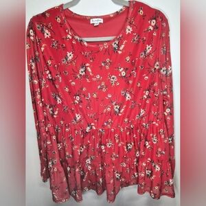 love, Fire Red Floral Blouse